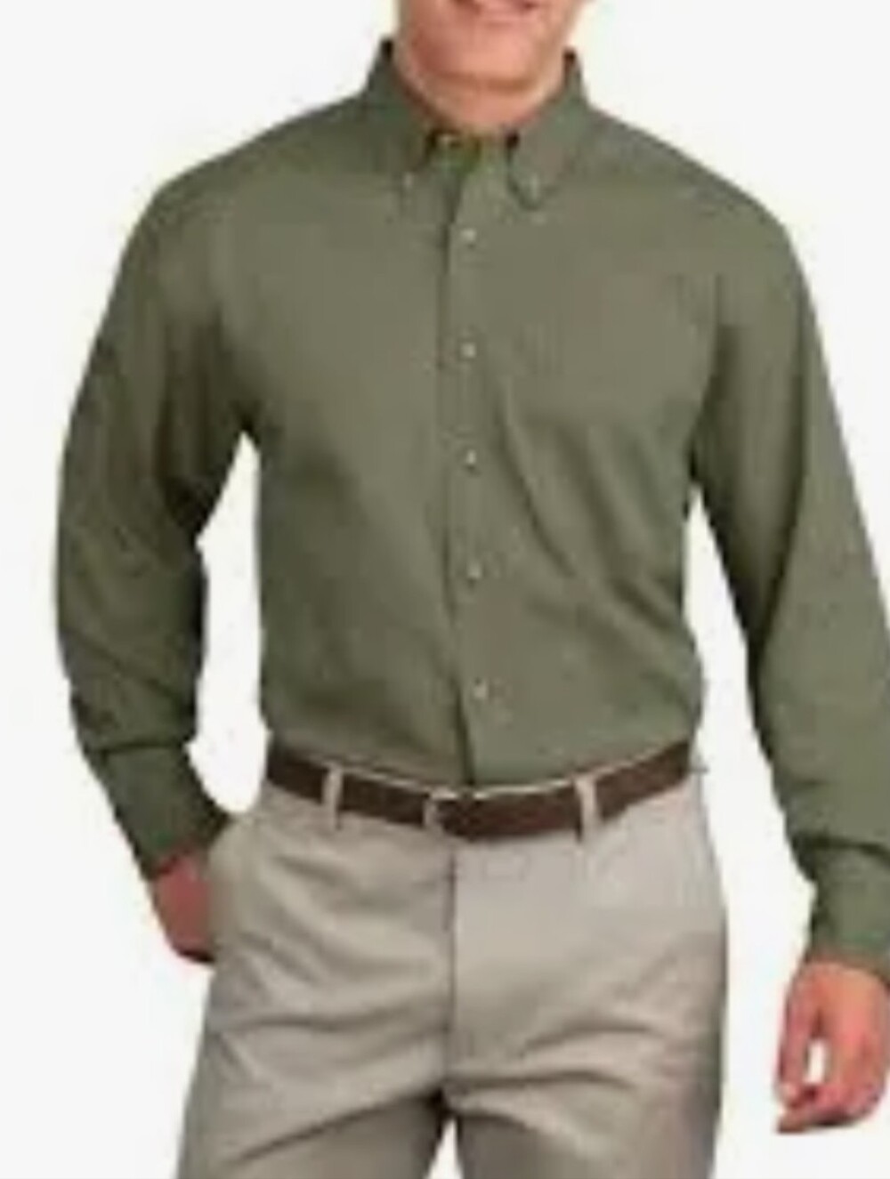 Port Authority Men's Olive Green Button-Up Shirt Size Large.